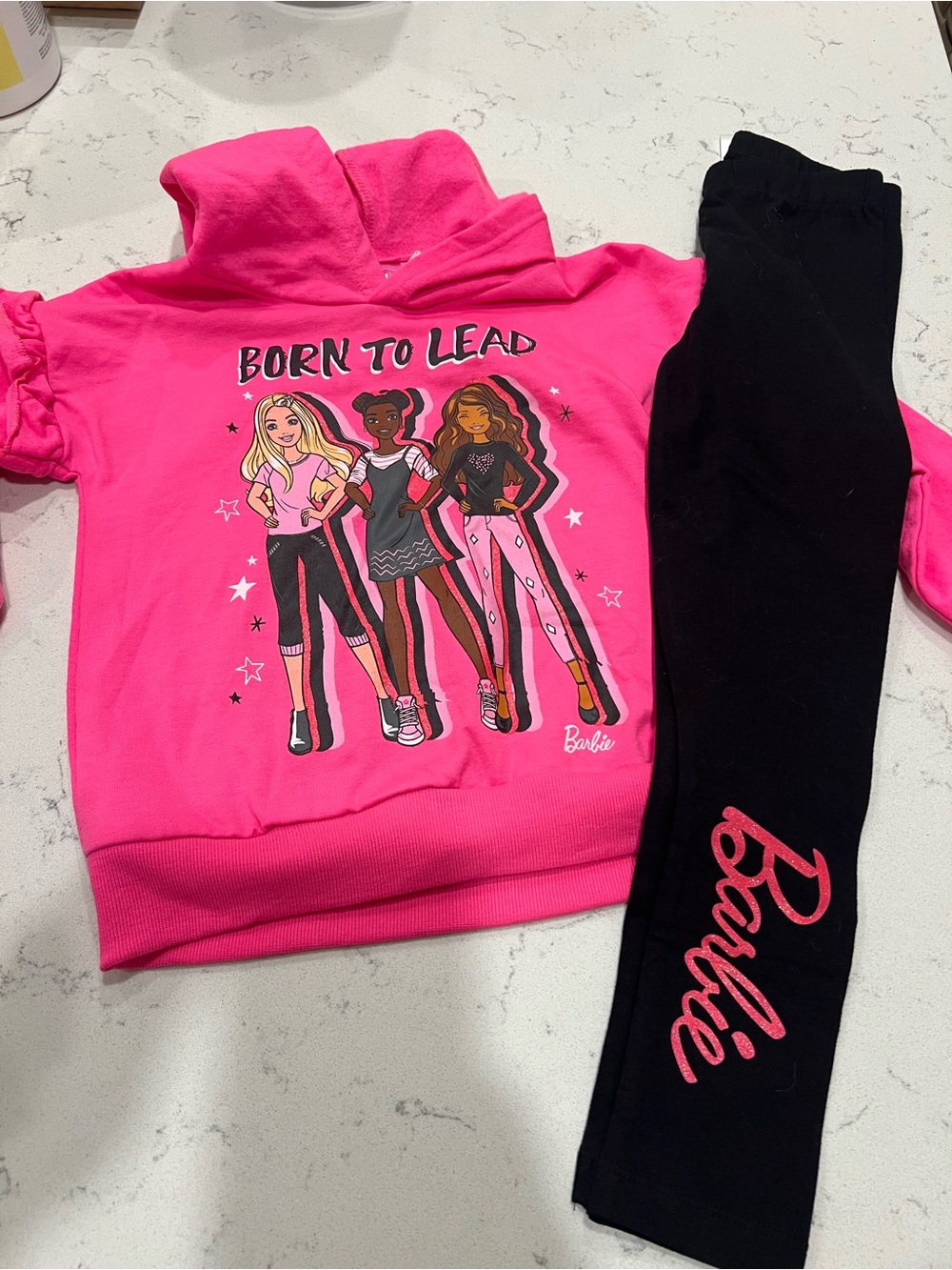 Barbie Kids 'Born to Lead' Pink Hoodie & Black Leggings Set - 2 pieces - Size 6